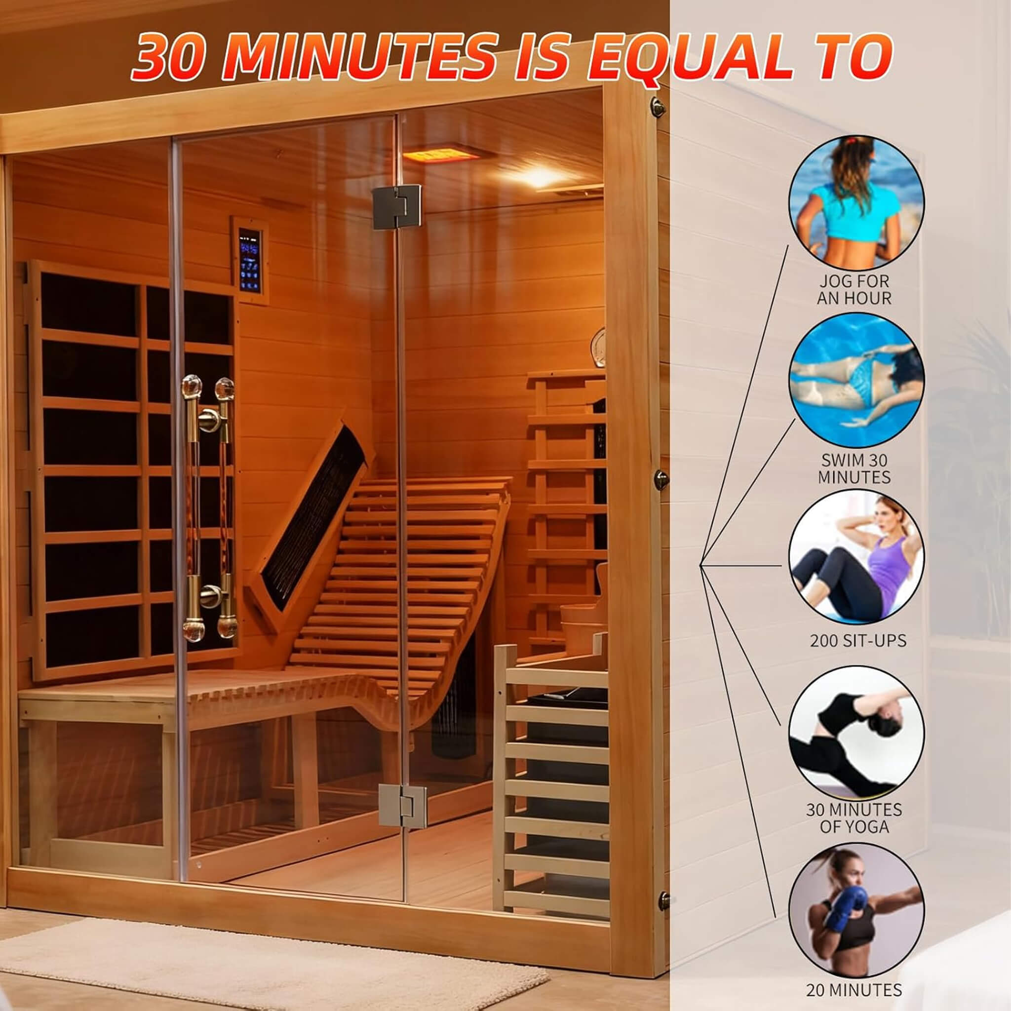 Rövia Oasis 3-Person Indoor Hybrid Sauna Room With Built-In Lounge Chair (SAK35182)