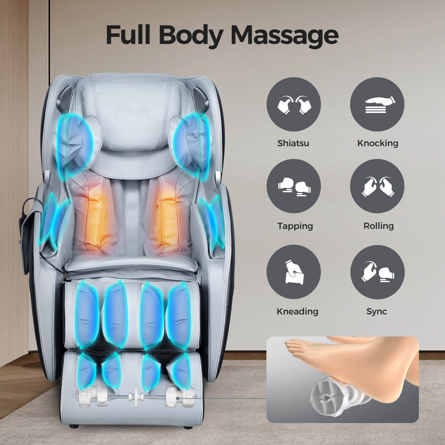 Bosscare Full Body 3D Zero Gravity Shiatsu Recline Massage Chair With Waist Heating (SAK37215)