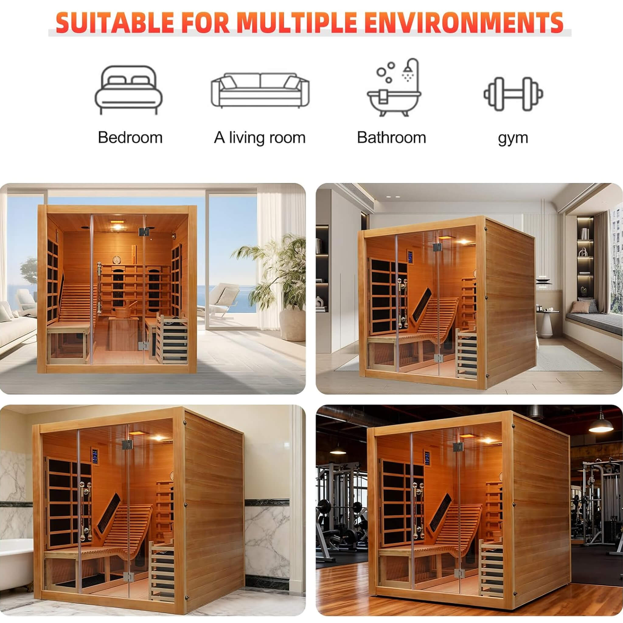 Rövia Oasis 3-Person Indoor Hybrid Sauna Room With Built-In Lounge Chair (SAK35182)